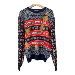 Ugly Christmas Sweater Mens XXL Christmas Calories Don't Count Blue Red